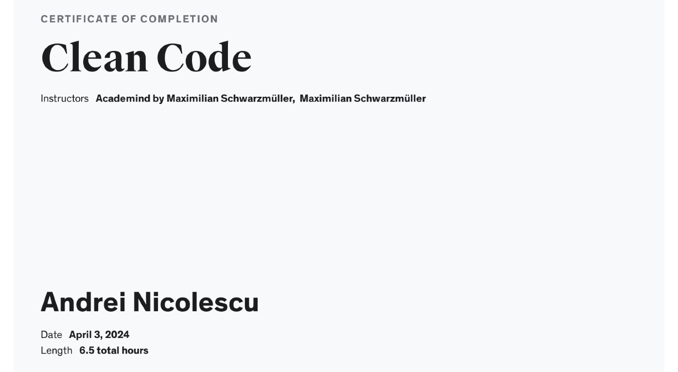 Clean Code Certificate